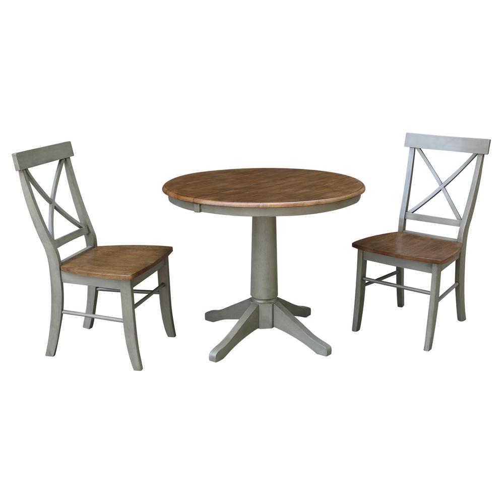 36" Round Extension Dining Table With 2 X-Back Chairs 3pcs set. Picture 1