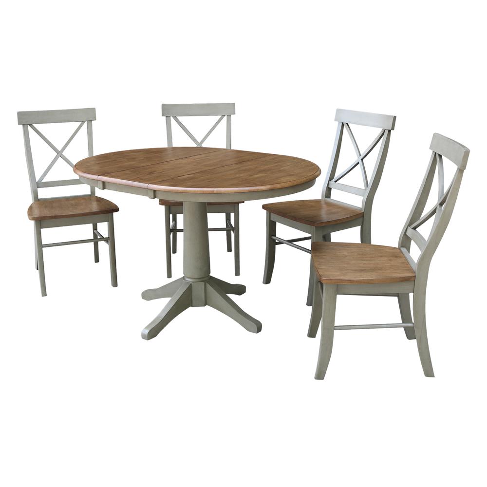 36" Round Extension Dining Table With 4 X-Back Chairs - Set of 5 Pieces. Picture 1