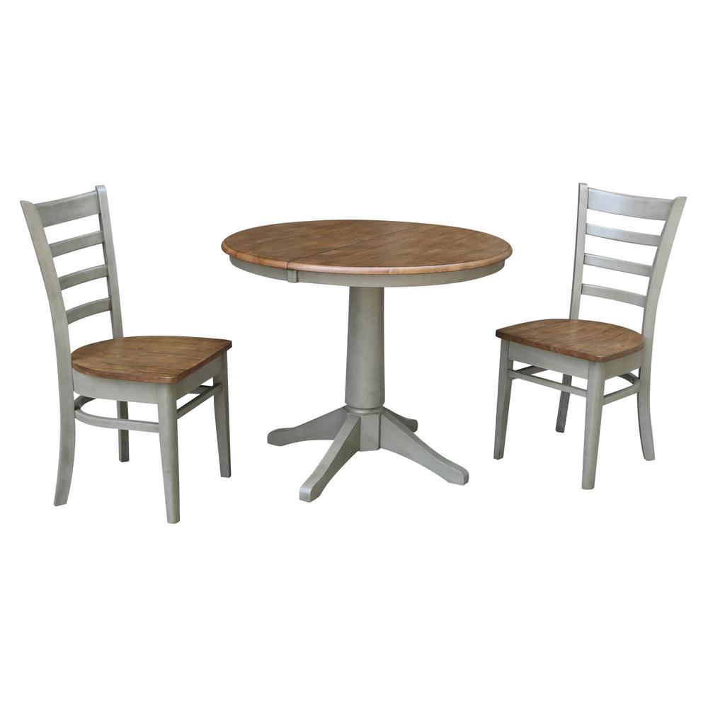 36" Round Extension Dining Table With 2 Emily Chairs - Set. Picture 1