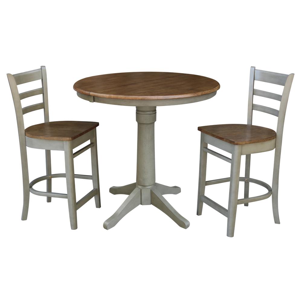 36" Round Extension Dining Table With 2 Emily Counter Height Stools - Set. Picture 1