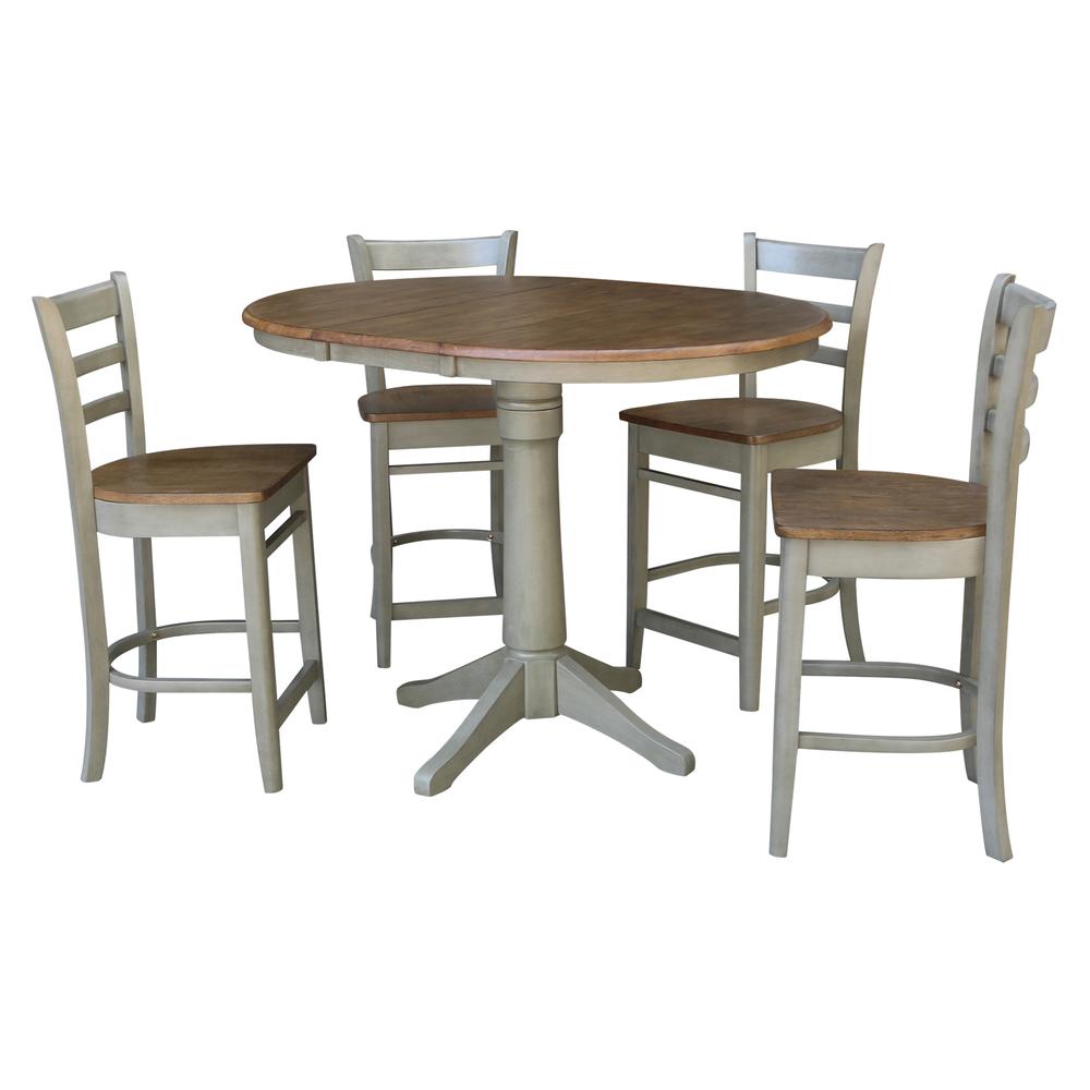 36" Round Extension Dining Table With 4 Emily Counter Height Stools - Set. Picture 1