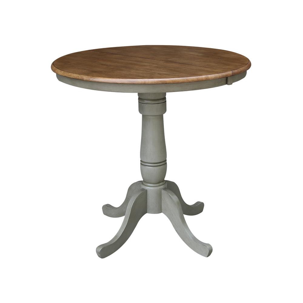 36" Round Top Pedestal Table With 12" Leaf - Counter Height - Hickory/Stone. Picture 1