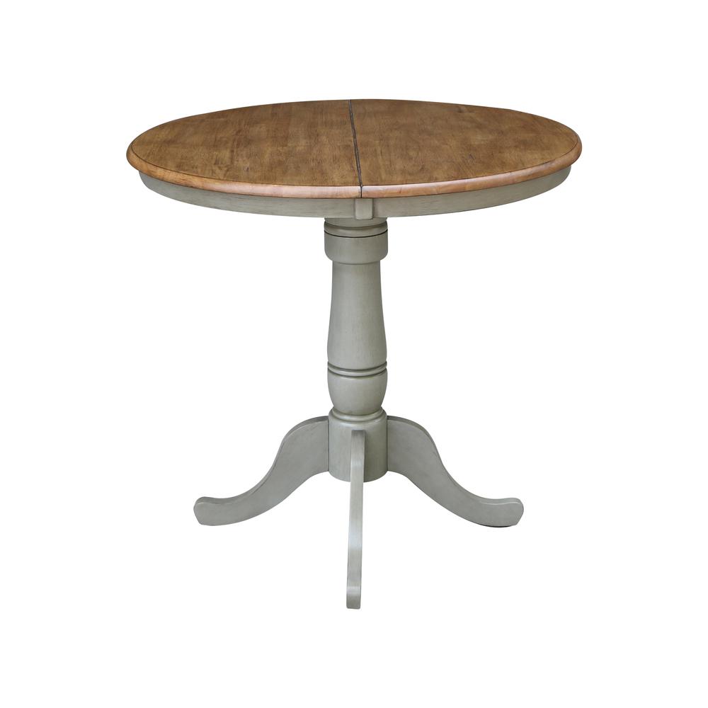 36" Round Top Pedestal Table With 12" Leaf - Counter Height - Hickory/Stone. Picture 2