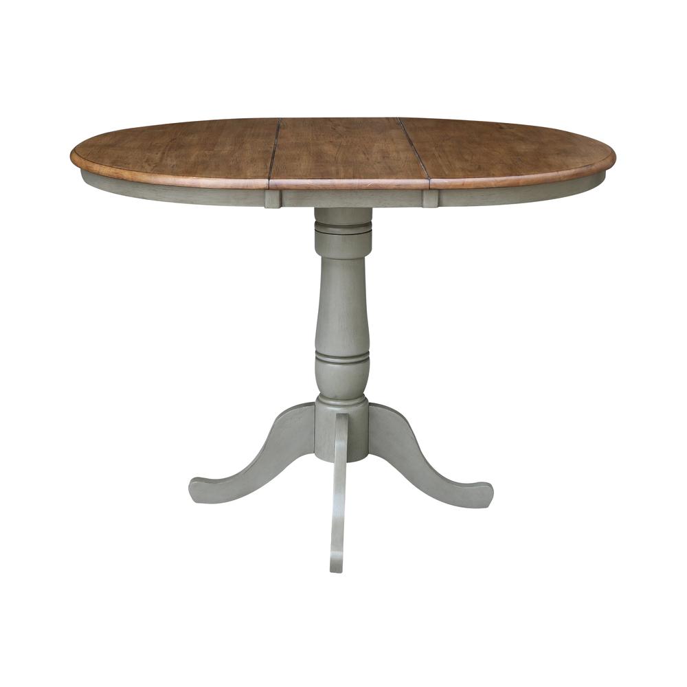 36" Round Top Pedestal Table With 12" Leaf - Counter Height - Hickory/Stone. Picture 5