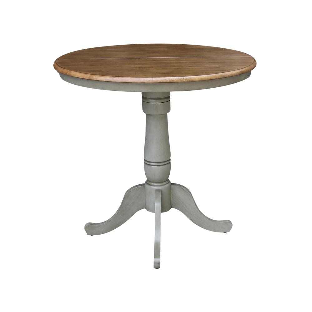 36" Round Top Pedestal Table With 12" Leaf - Counter Height - Hickory/Stone. Picture 3