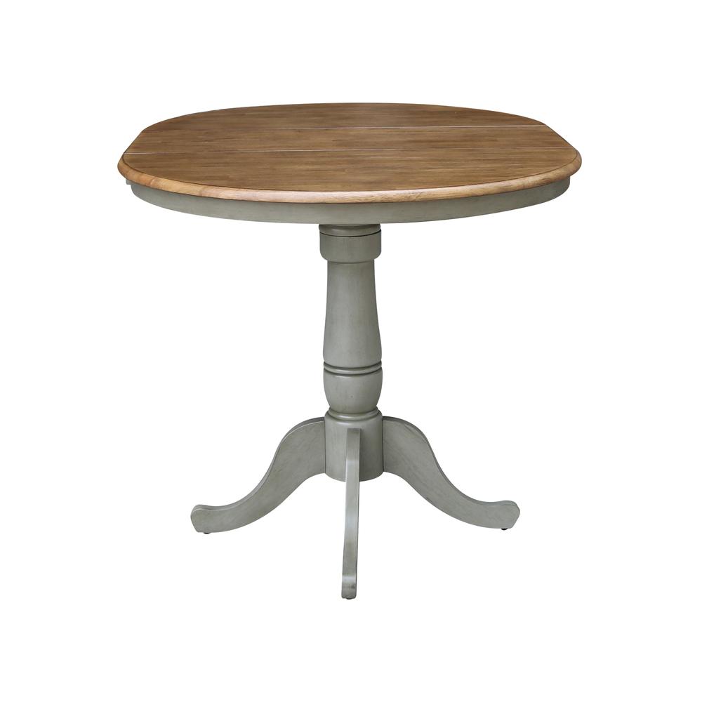 36" Round Top Pedestal Table With 12" Leaf - Counter Height - Hickory/Stone. Picture 6