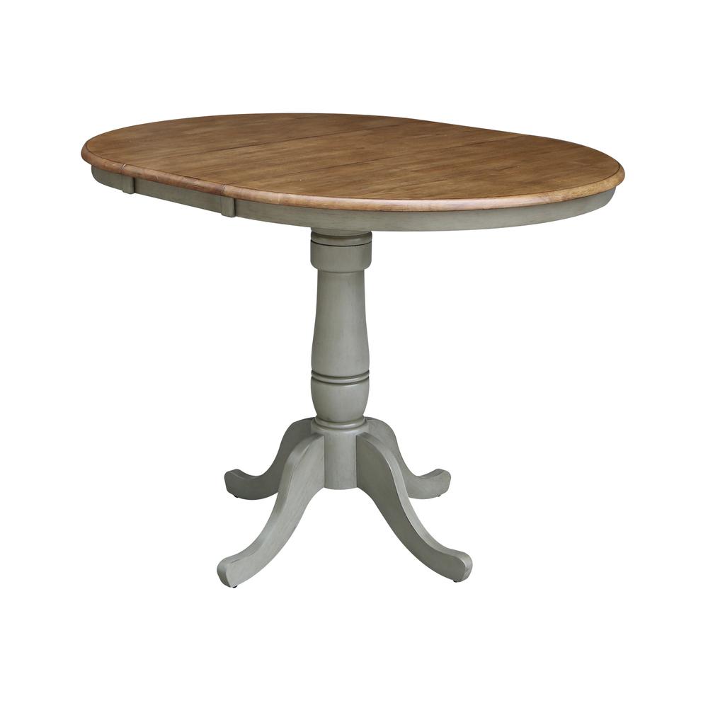 36" Round Top Pedestal Table With 12" Leaf - Counter Height - Hickory/Stone. Picture 4