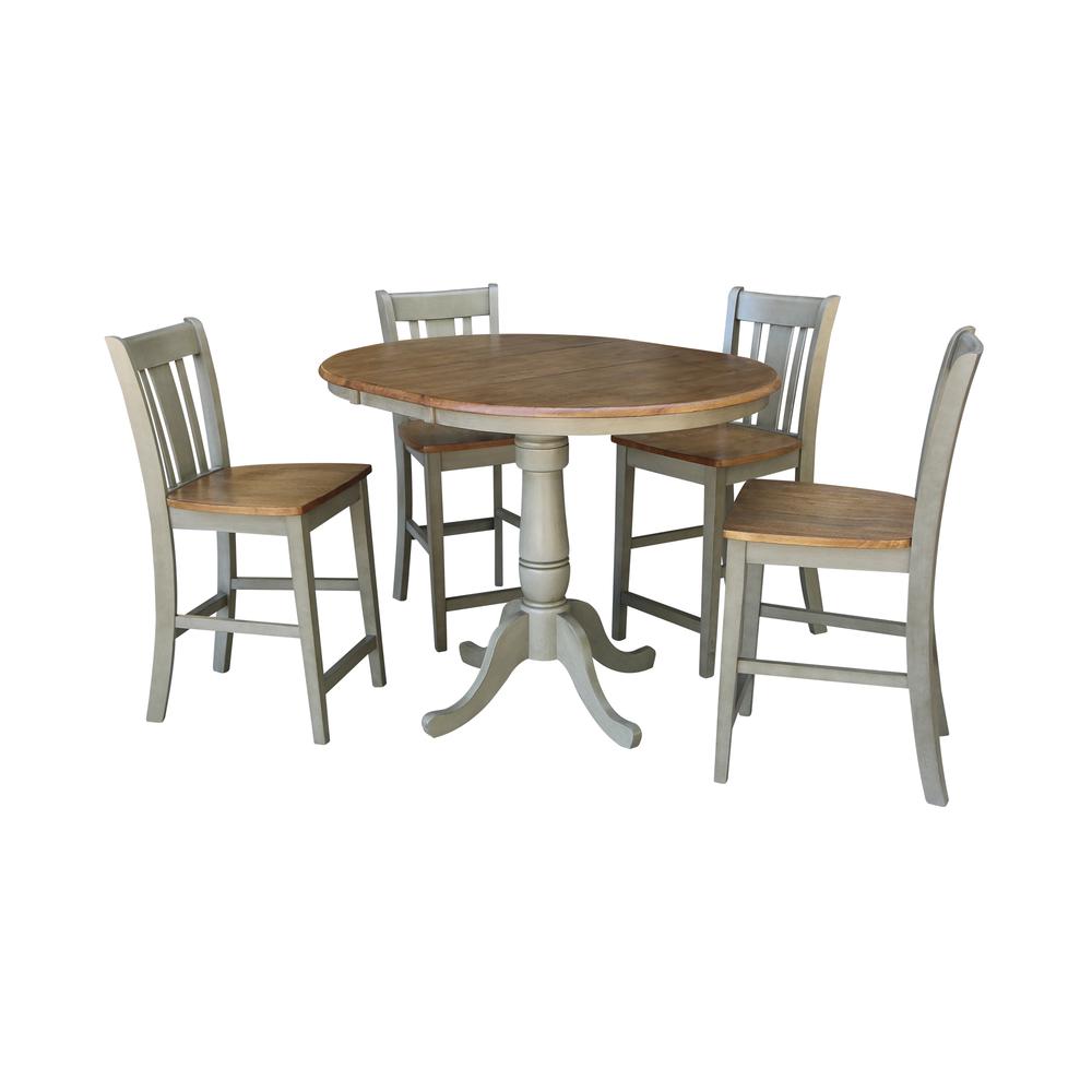 36" Round Extension Dining Table With 4 San Remo Counter Height Stools - Set of 5 Pieces. Picture 1