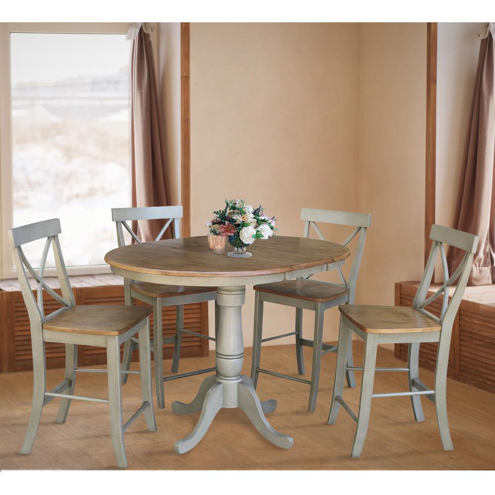 36" Round Extension Dining Table With 4 X-back Counter Height Stools - Set of 5 Pieces. Picture 4