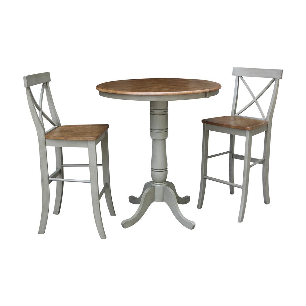 36" Round Extension Dining Table With 2 X-Back Bar Height Stools - Set of 3 Pieces. Picture 1