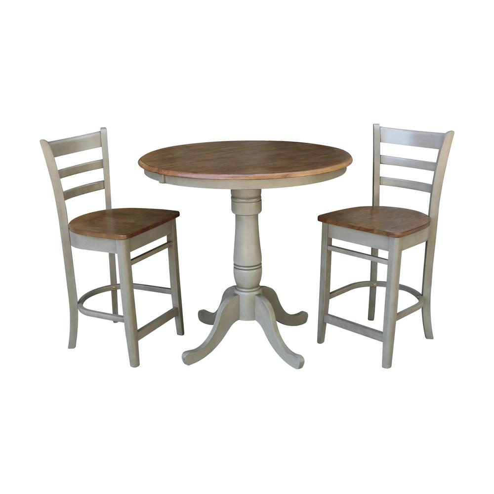 36" Round Extension Dining Table With 2 Emily Counter Height Stools - Set of 3 Pieces. Picture 1