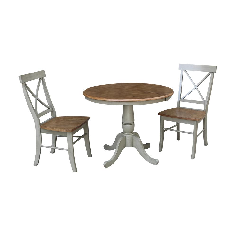 36" Round Extension Dining Table With 2 X-back Chairs - Set of 3 Pieces. Picture 1