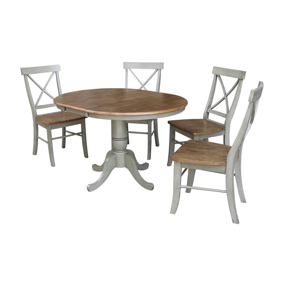 36" Round Extension Dining Table With 4 X-back Chairs - Set of 5 Piece. Picture 1