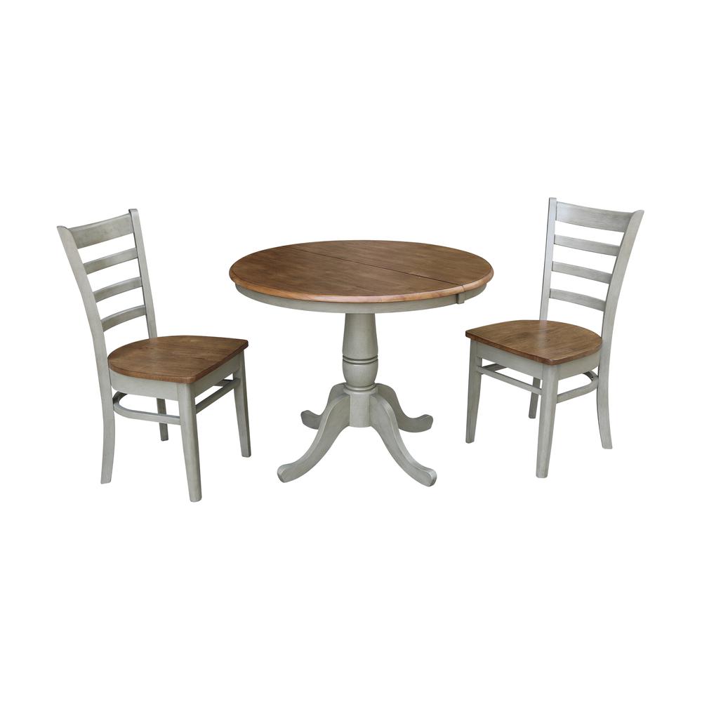 36" Round Extension Dining Table With 2 Emily Chairs - Set of 3 Pieces. Picture 1