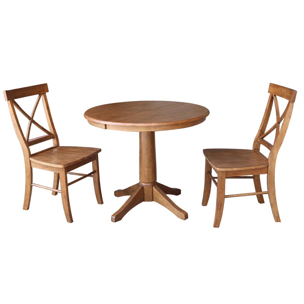 36" Round Extension Dining Table with 2 X-Back Stools- 557424. Picture 1