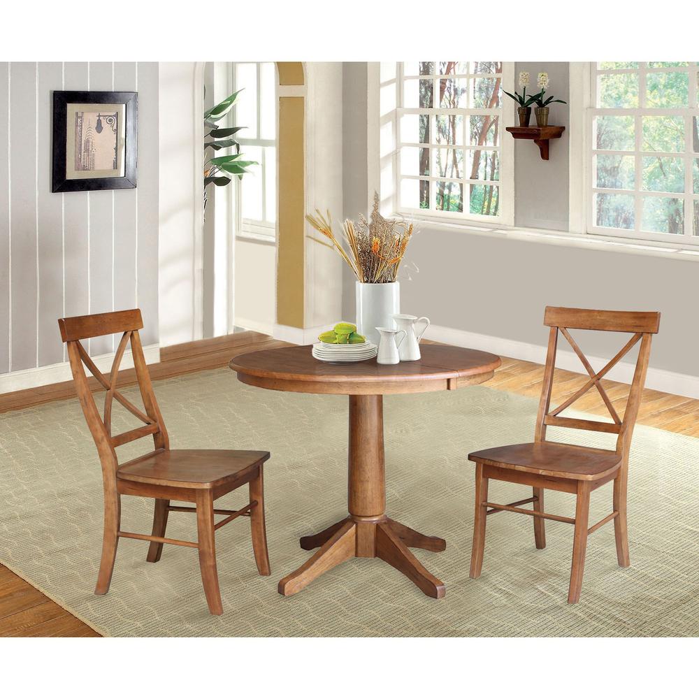 36" Round Extension Dining Table with 2 X-Back Stools- 557424. Picture 3