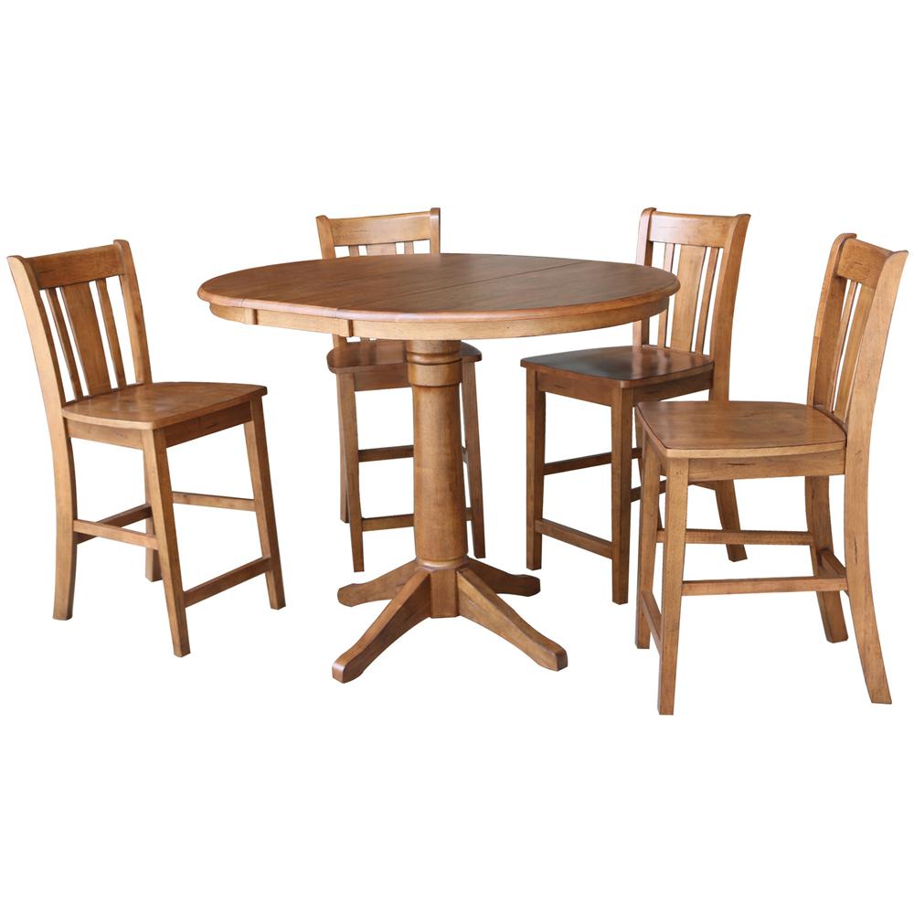 36" Round Extension Dining Table with 4 San Remo Stools- 557479. Picture 1