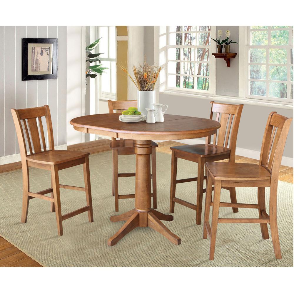 36" Round Extension Dining Table with 4 San Remo Stools- 557479. Picture 3