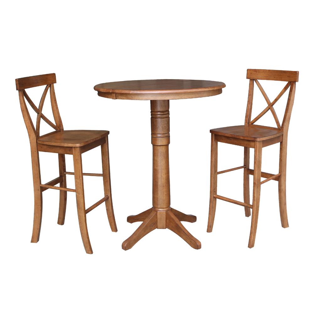 36" Round Extension Dining Table with 2 X-Back Stools- 557523. Picture 1