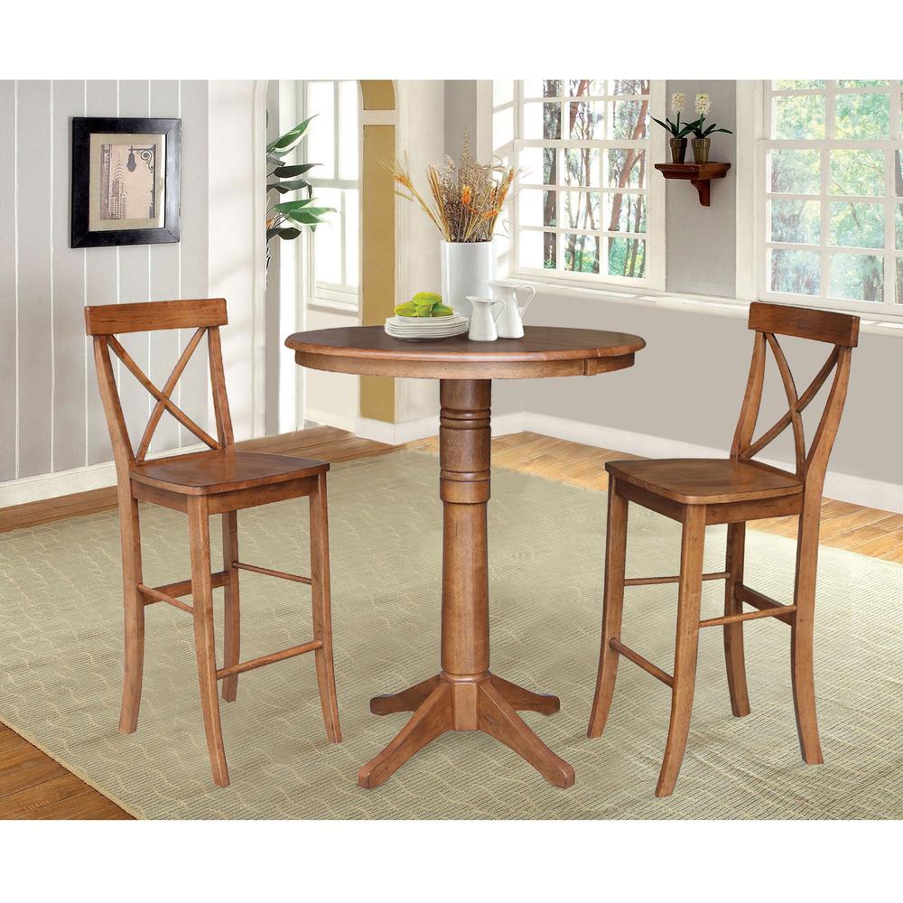 36" Round Extension Dining Table with 2 X-Back Stools- 557523. Picture 3