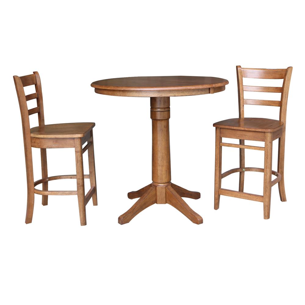 36" Round Extension Dining Table with 2 Stools- 55759. Picture 1