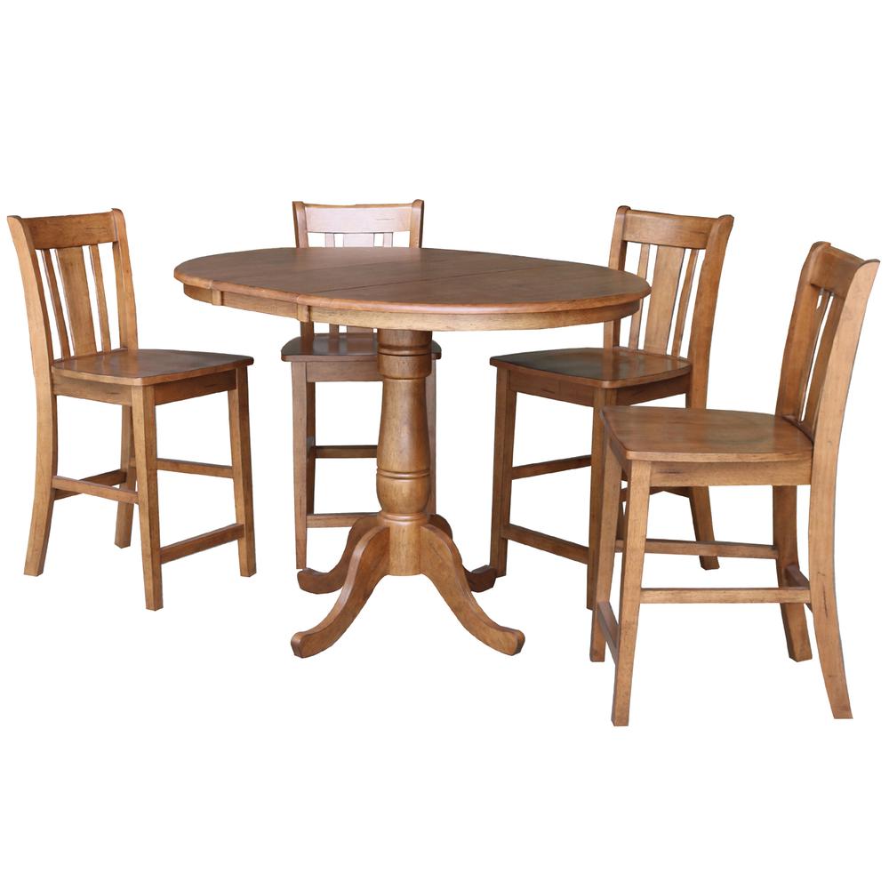 36" Round Extension Dining Table with 4- San Remo Stools- 55731. Picture 1