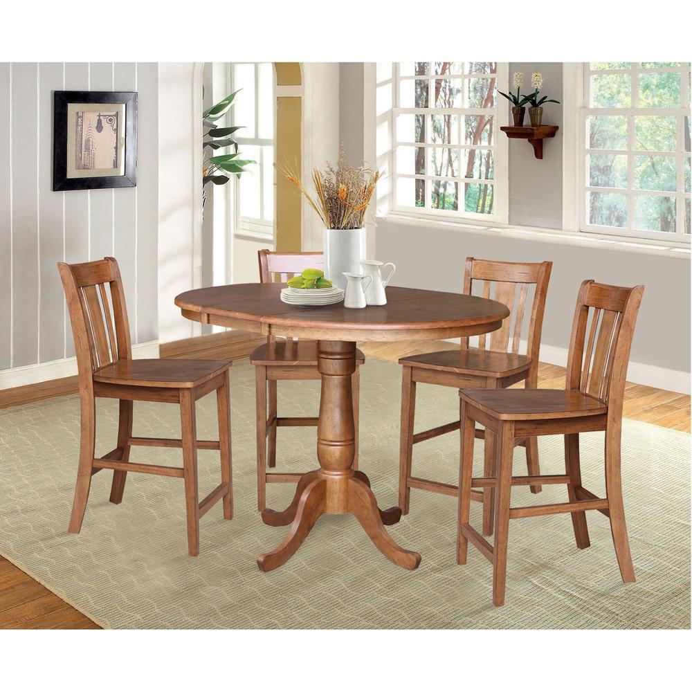 36" Round Extension Dining Table with 4- San Remo Stools- 55731. Picture 3