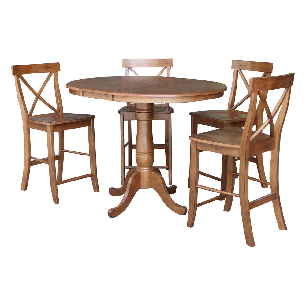 36" Round Extension Dining Table with 4 -Stools- 557325. Picture 1