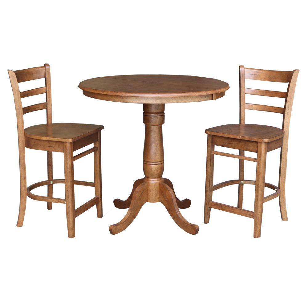 36" -Round Extension Dining Table with 2 Stools- 557332. Picture 1