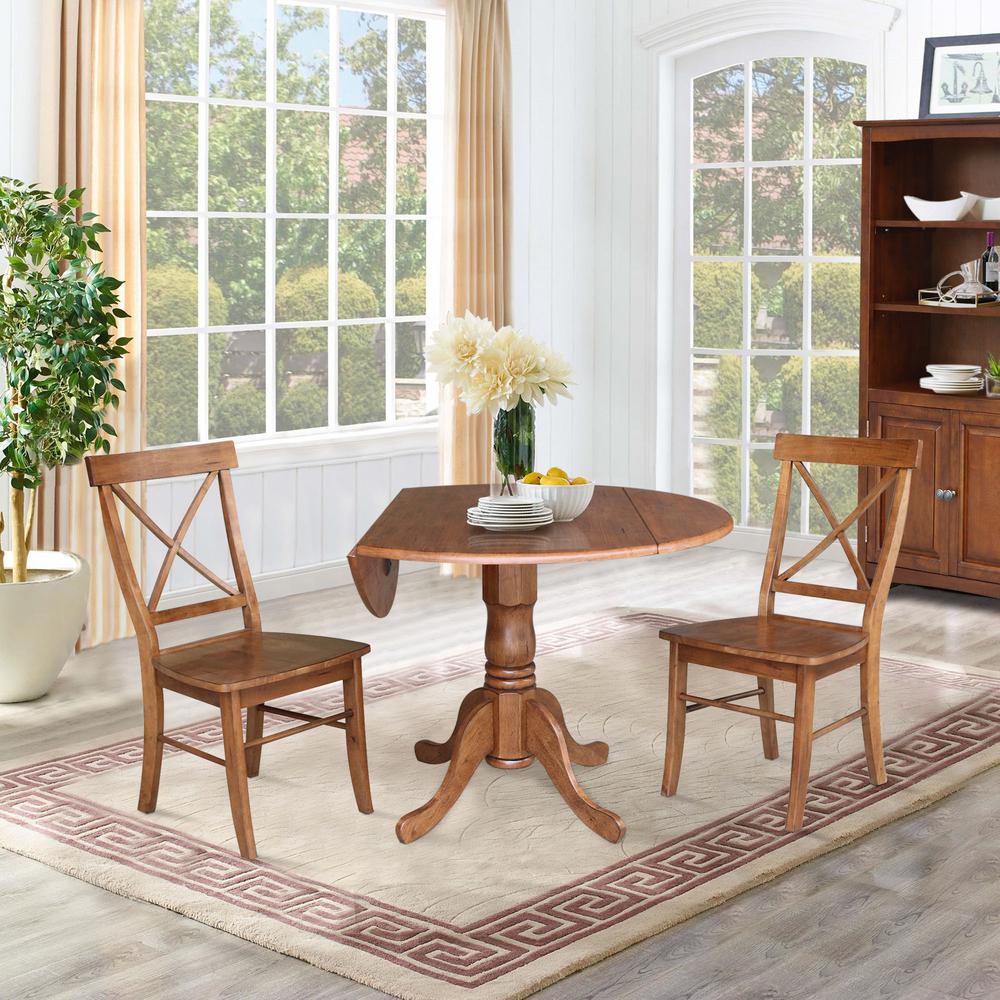 42" Dual Drop Leaf Table With 2 X-Back Chairs - 3 Piece Set. Picture 4