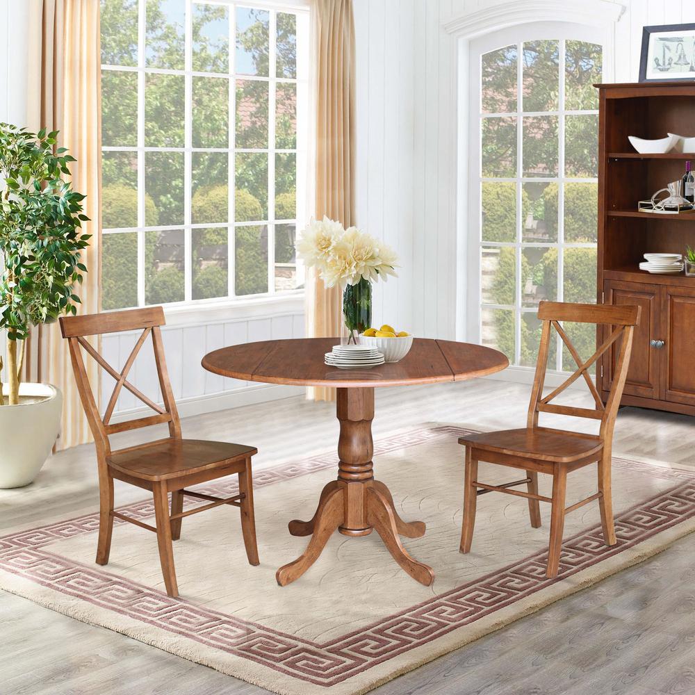 42" Dual Drop Leaf Table With 2 X-Back Chairs - 3 Piece Set. Picture 6