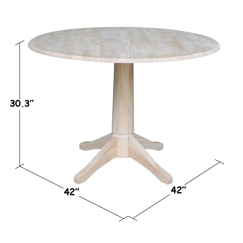 42" Round Dual Drop Leaf Pedestal Table - 30.3"H, Unfinished, Ready to finish. Picture 1