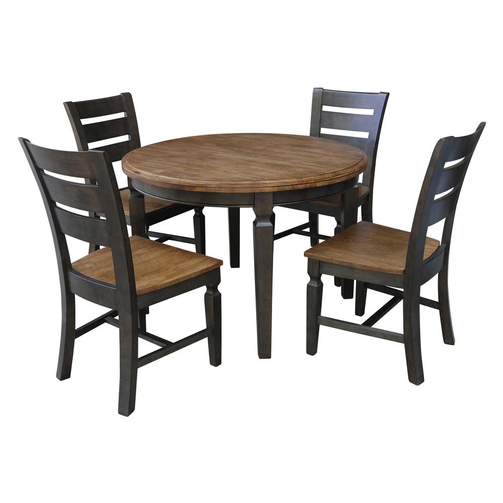 44 in. Round Top Dining Table with 4 Chairs in Hickory/Washed Coal. Picture 1
