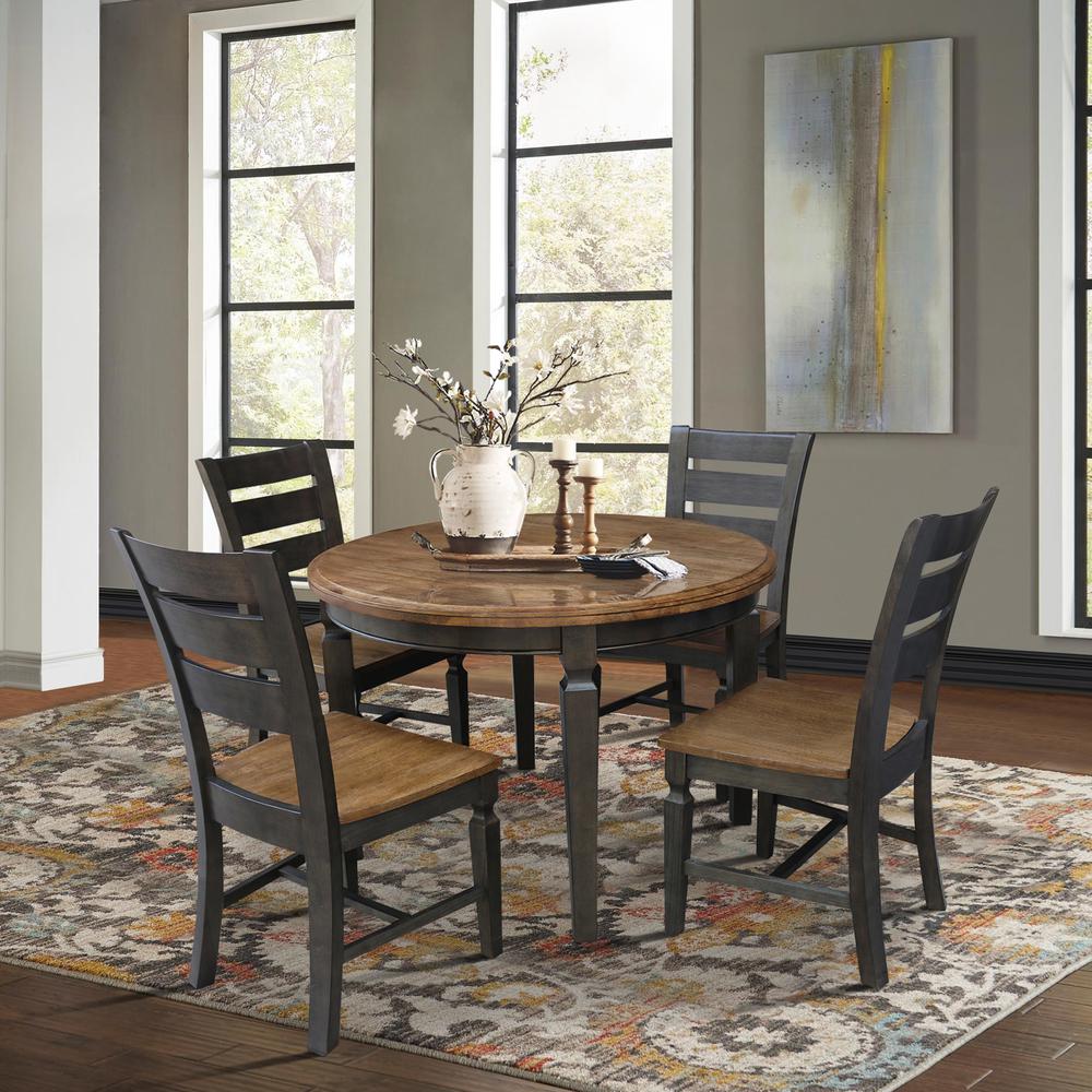44 in. Round Top Dining Table with 4 Chairs in Hickory/Washed Coal. Picture 2