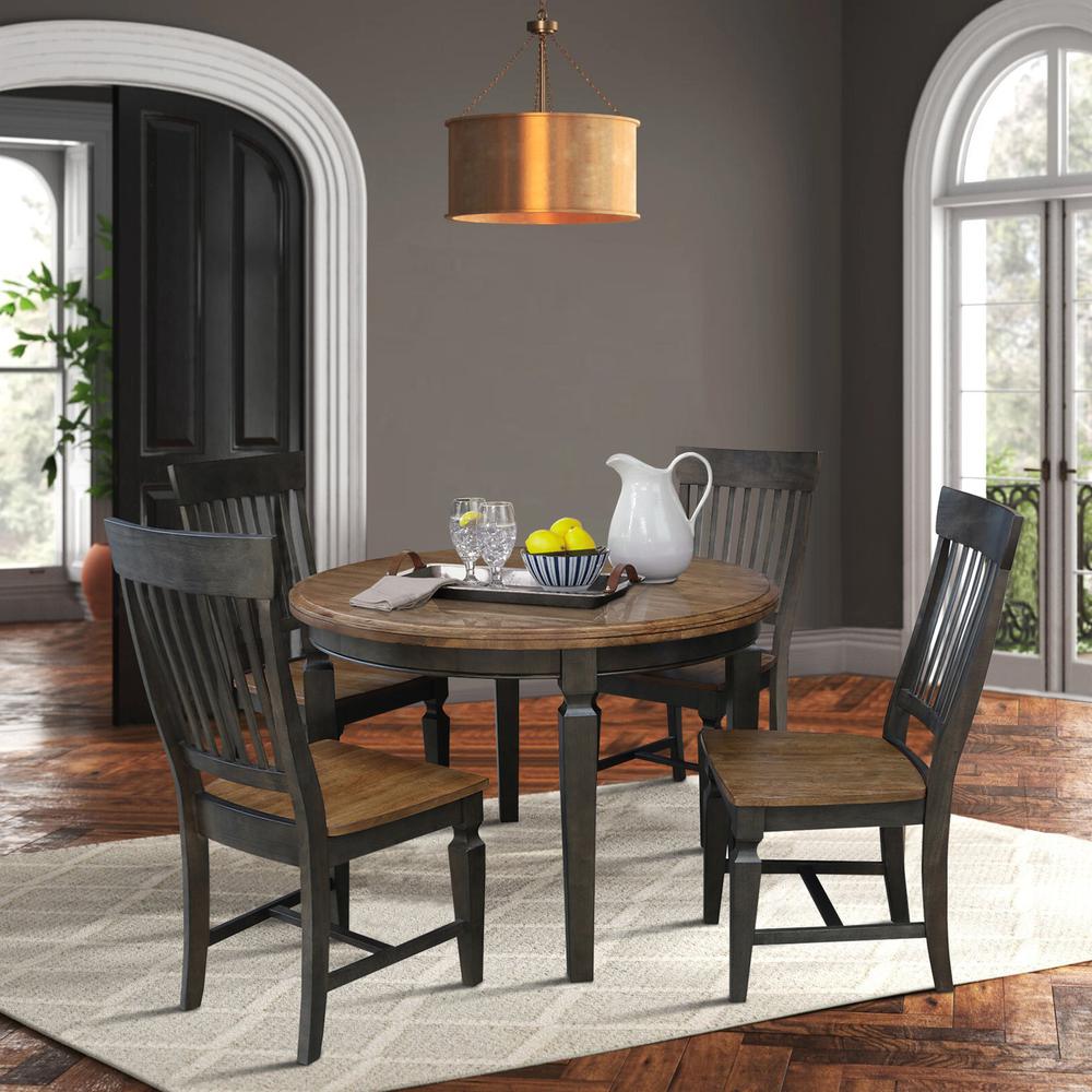 44 in. Round Top Dining Table with 4 Chairs in Hickory/Washed Coal. Picture 2