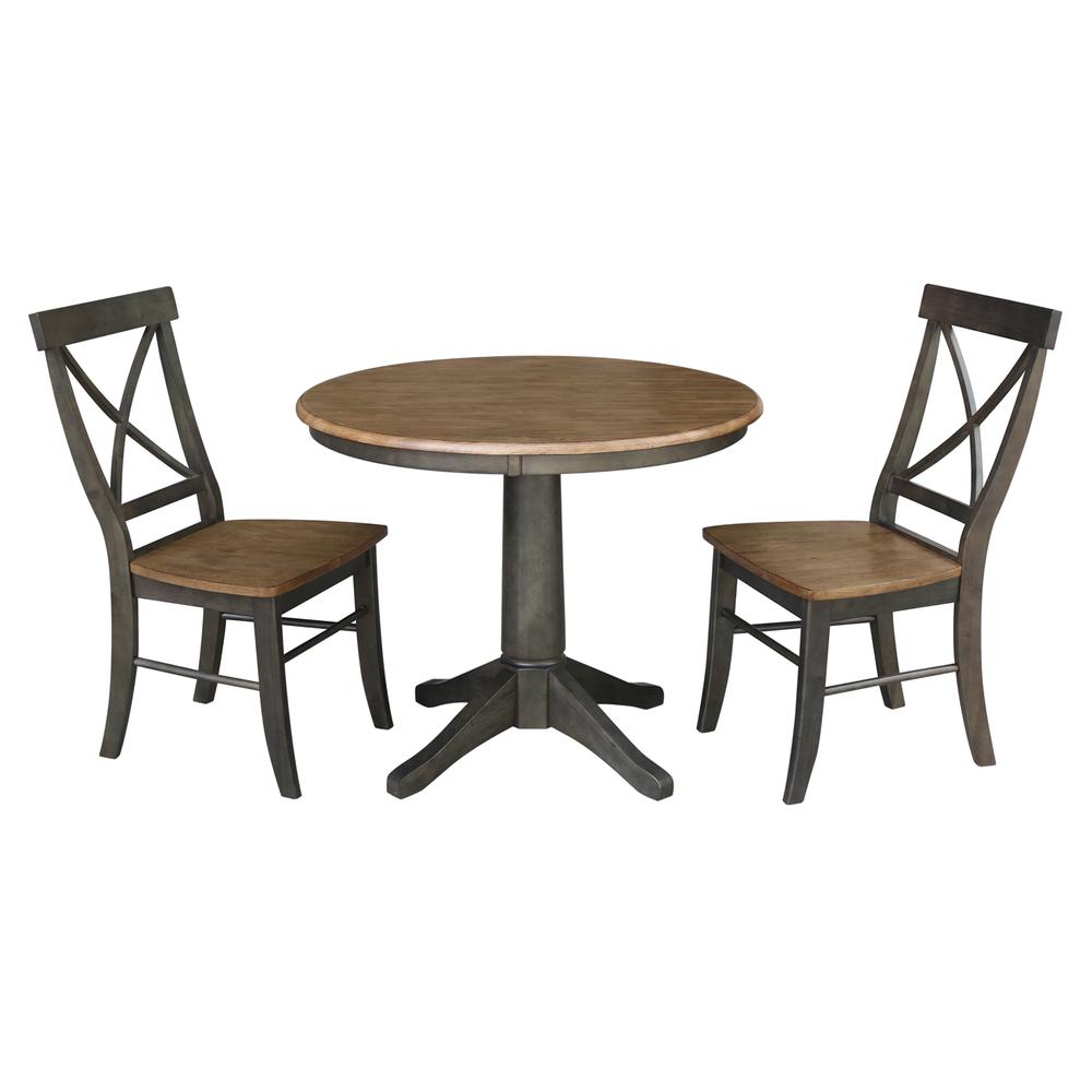 36" Round Top Pedestal Table With 2 X-Back Chairs - 3 Piece Set. Picture 1
