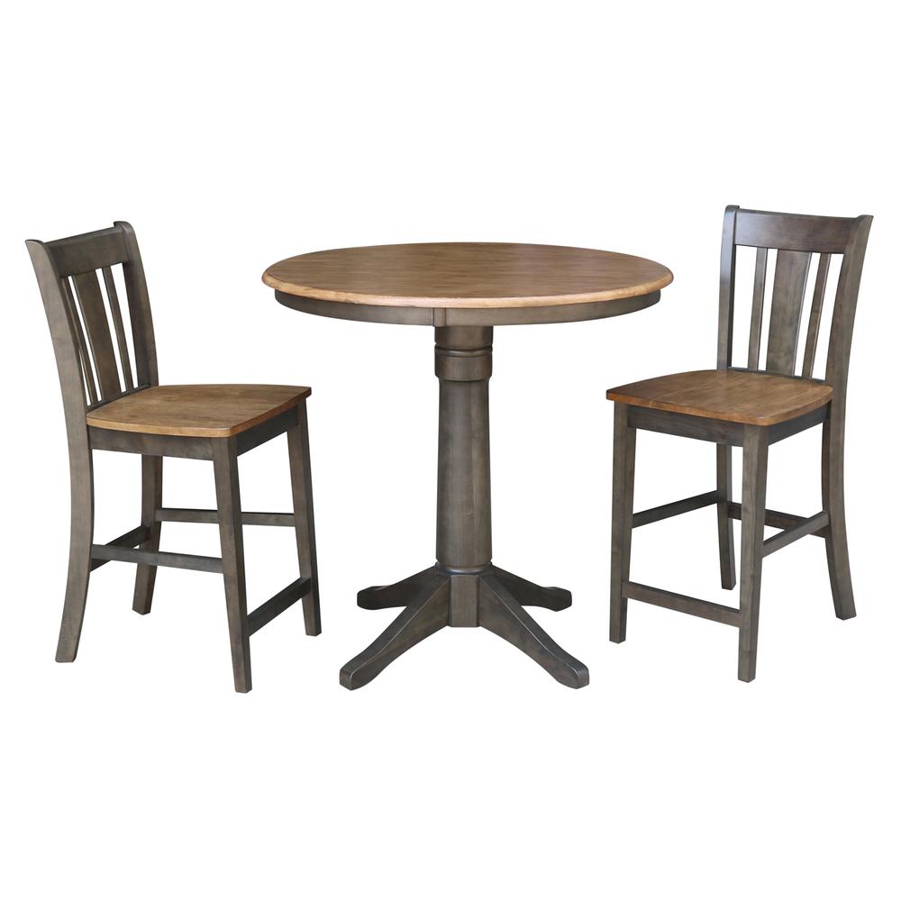 36" Round Pedestal Gathering Height Table With 2 San Remo Counter Height Stools. Picture 1