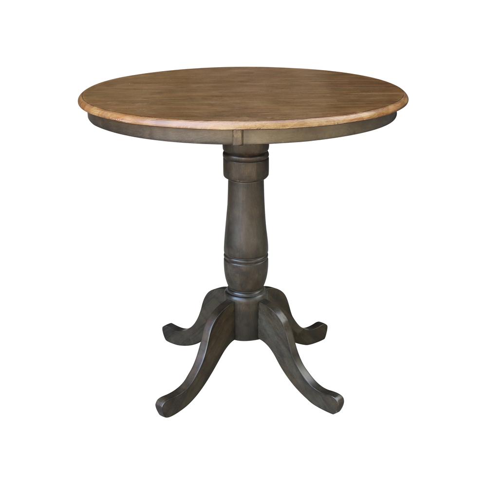 36" Round Pedestal Gathering Height Table With 2 X-Back Counter Height Stools. Picture 2