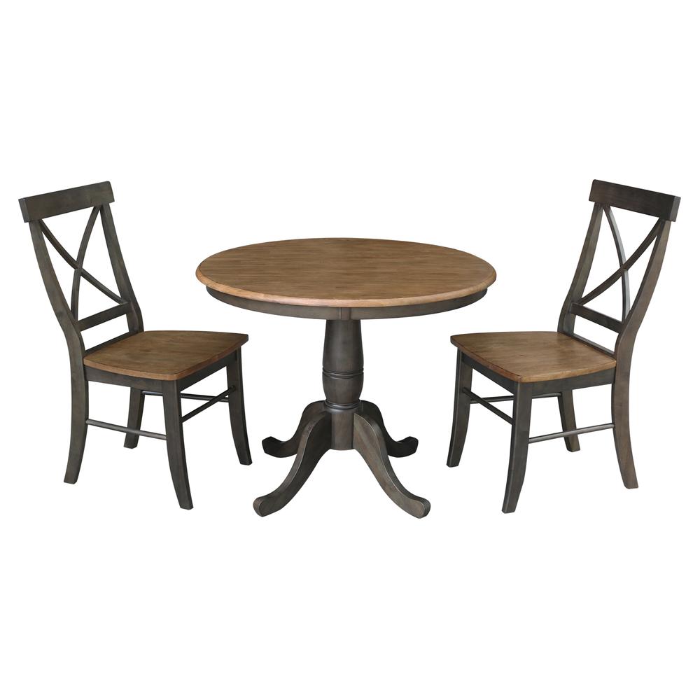 36" Round Top Pedestal Table With 2 X-Back Chairs - 3 Piece Set. Picture 1