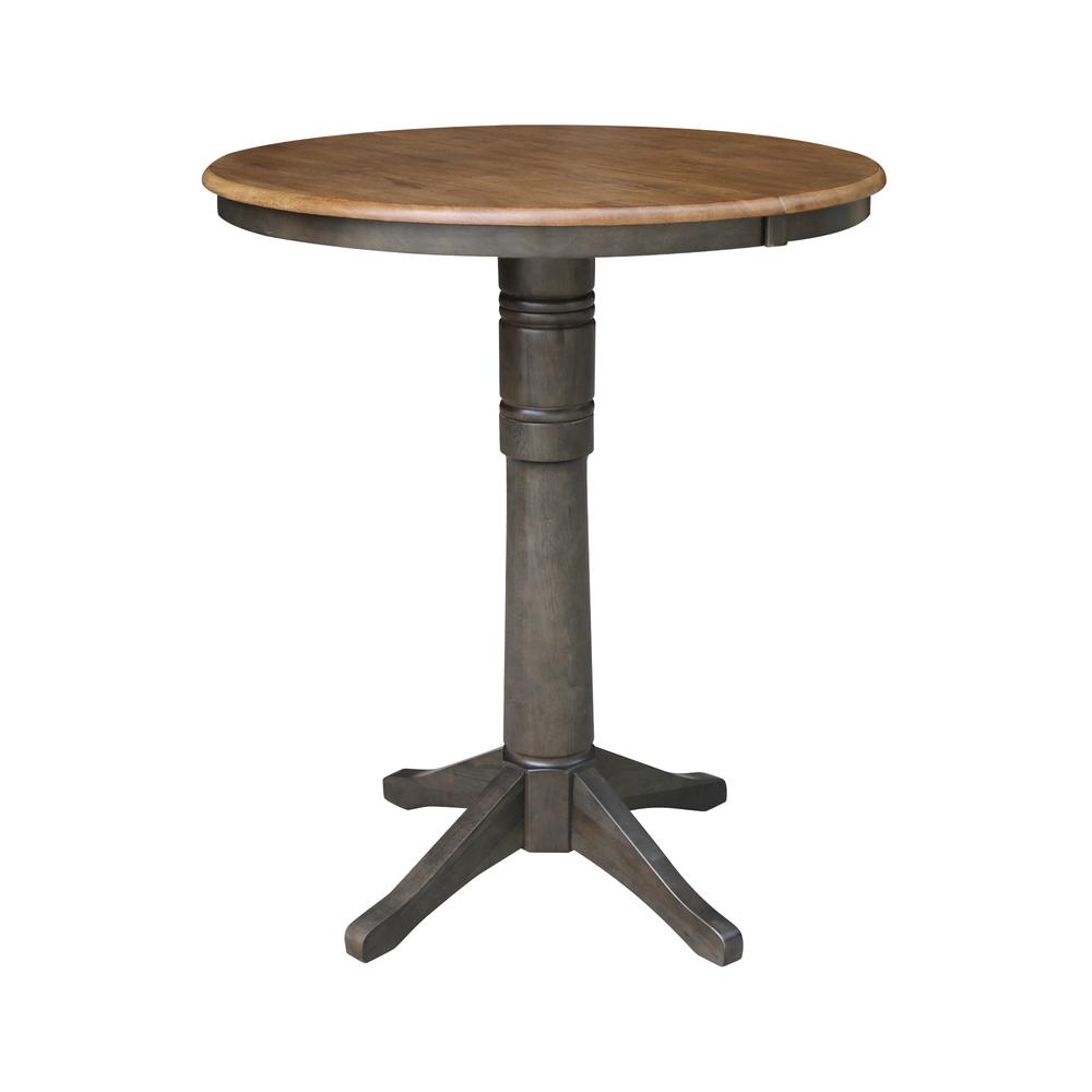36" round top ped table with 12" leaf - 42.1"h - bar height. Picture 1