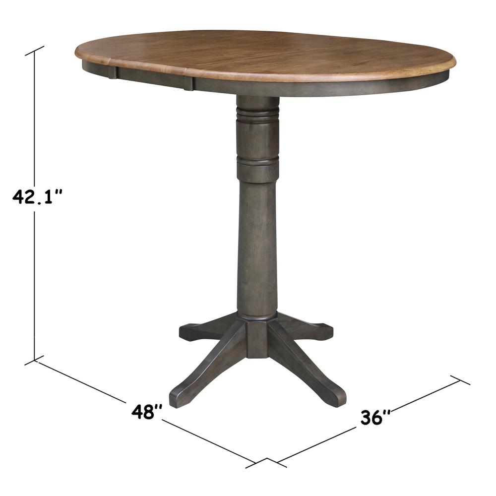 36" round top ped table with 12" leaf - 42.1"h - bar height. Picture 2