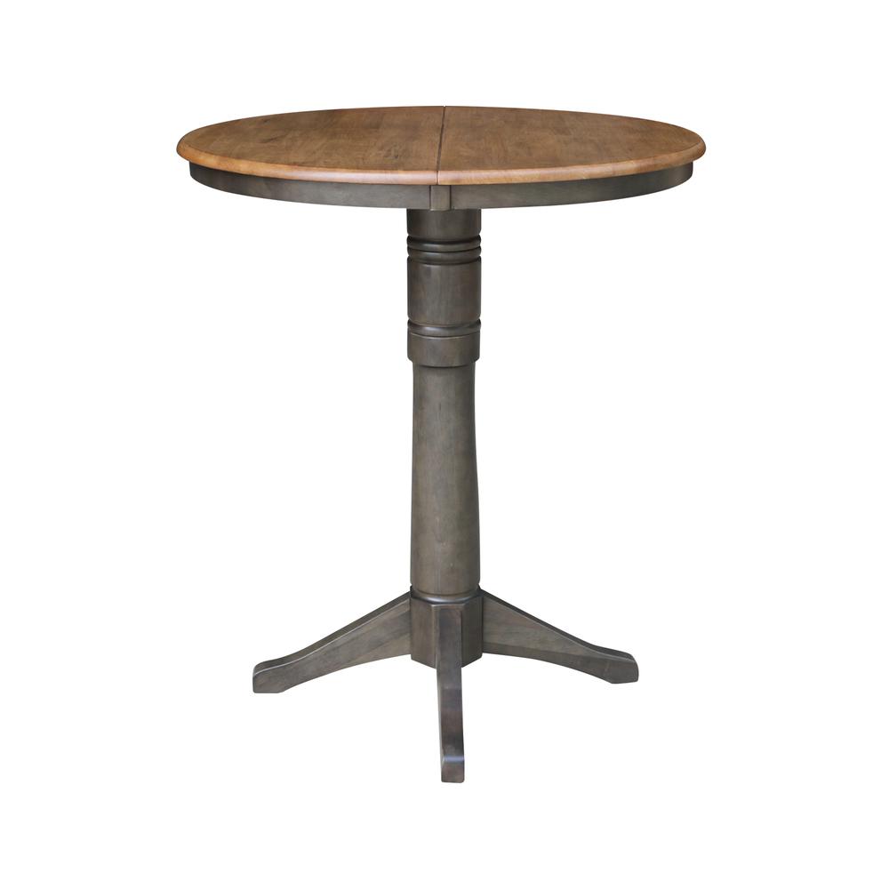 36" round top ped table with 12" leaf - 42.1"h - bar height. Picture 4