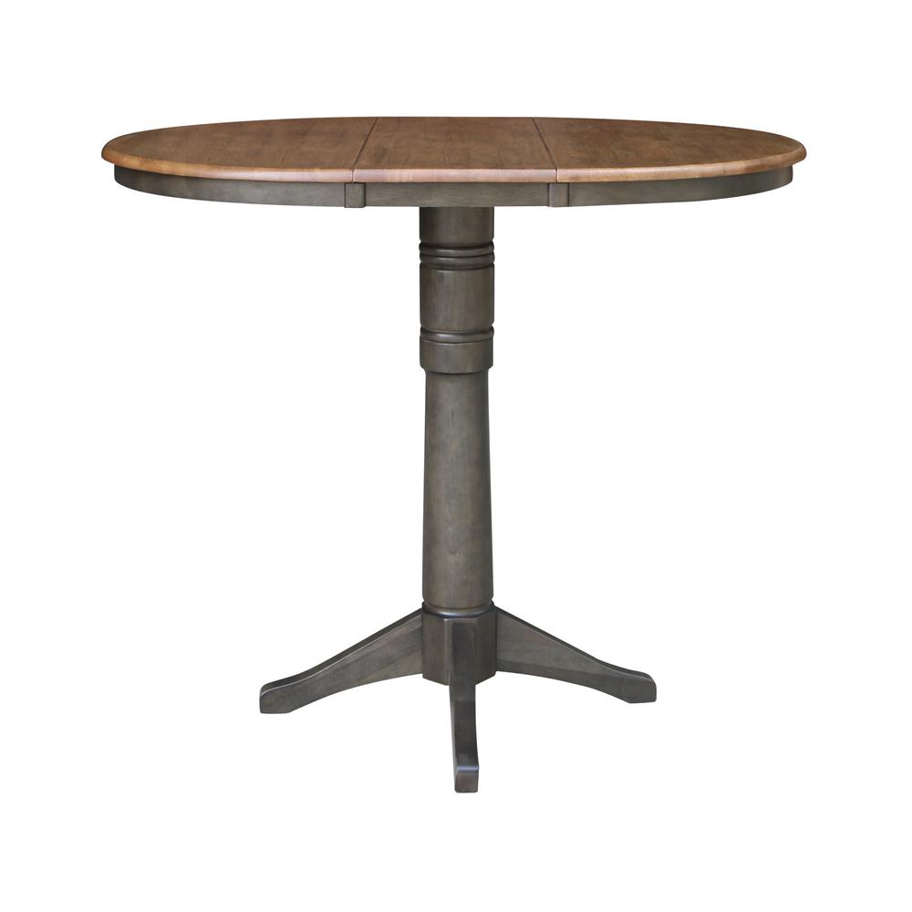 36" round top ped table with 12" leaf - 42.1"h - bar height. Picture 3