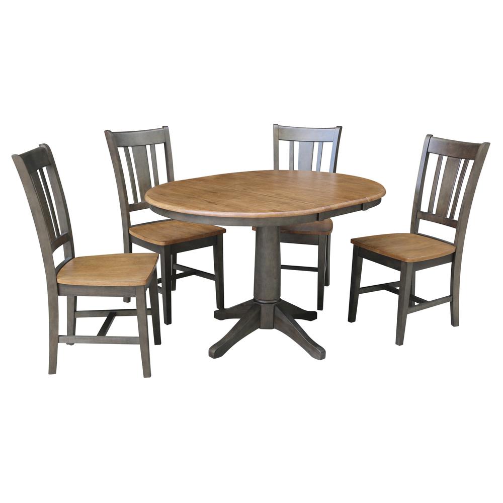 Set of 5 pcs - 36" Round Extension Dining table with 4 rta  chairs. Picture 1