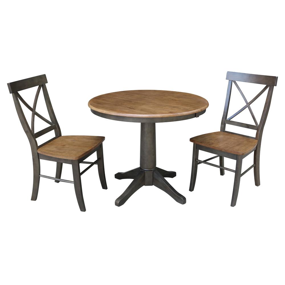 Set of 3 pcs - 36" Round Extension Dining table with 2 x-back chairs. Picture 1