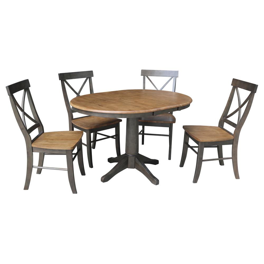 Set of 5 pcs - 36" Round Extension Dining table with 4, rta chairs. Picture 1