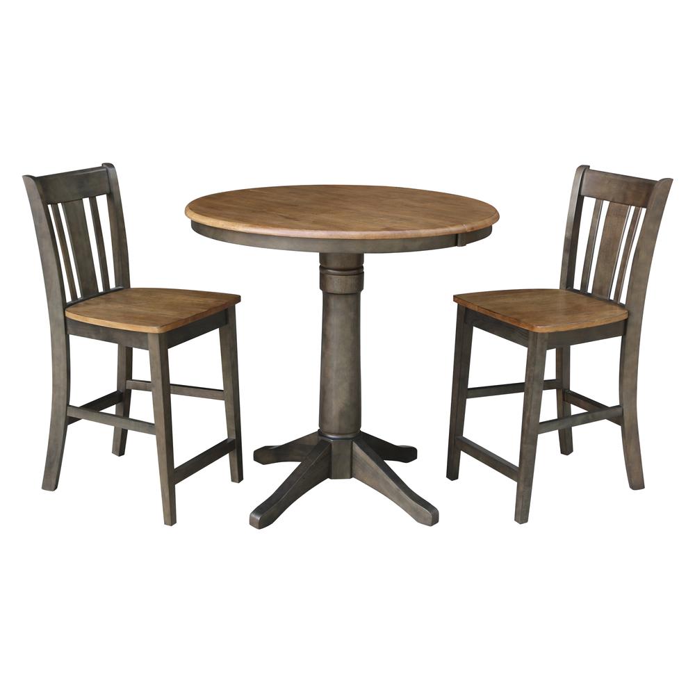 Set of 3 pcs - 36" Round Extension Dining table with 2, San Remo counterheight stools. Picture 1