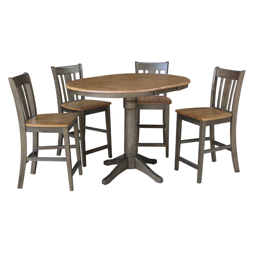 Set of 5 pcs - 36" Round Extension Dining table with 4, San Remo counterheight stools. Picture 1