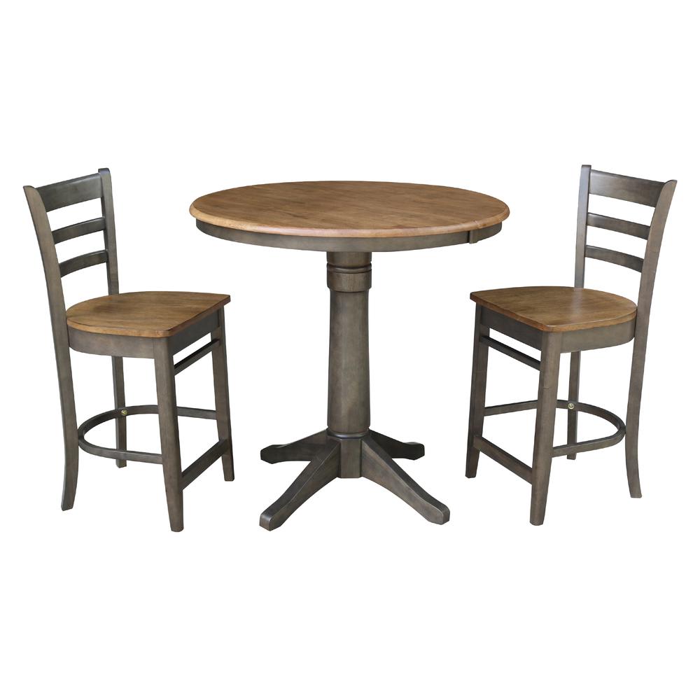 Set of 3 pcs - 36" Round Extension Dining table with 2 counterheight stools. Picture 1