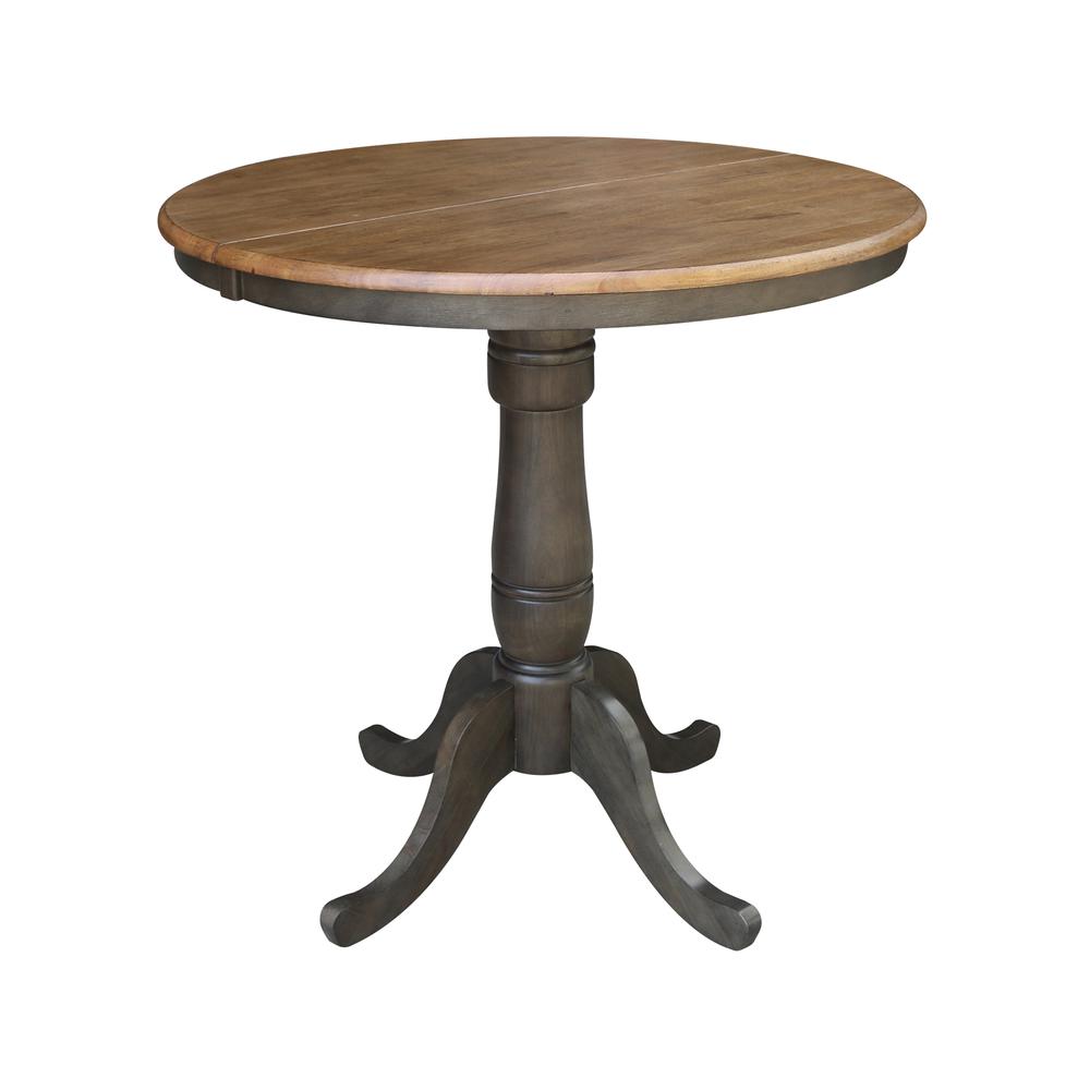 36" round top ped table with 12" leaf - 35.3"h - counter height. Picture 1